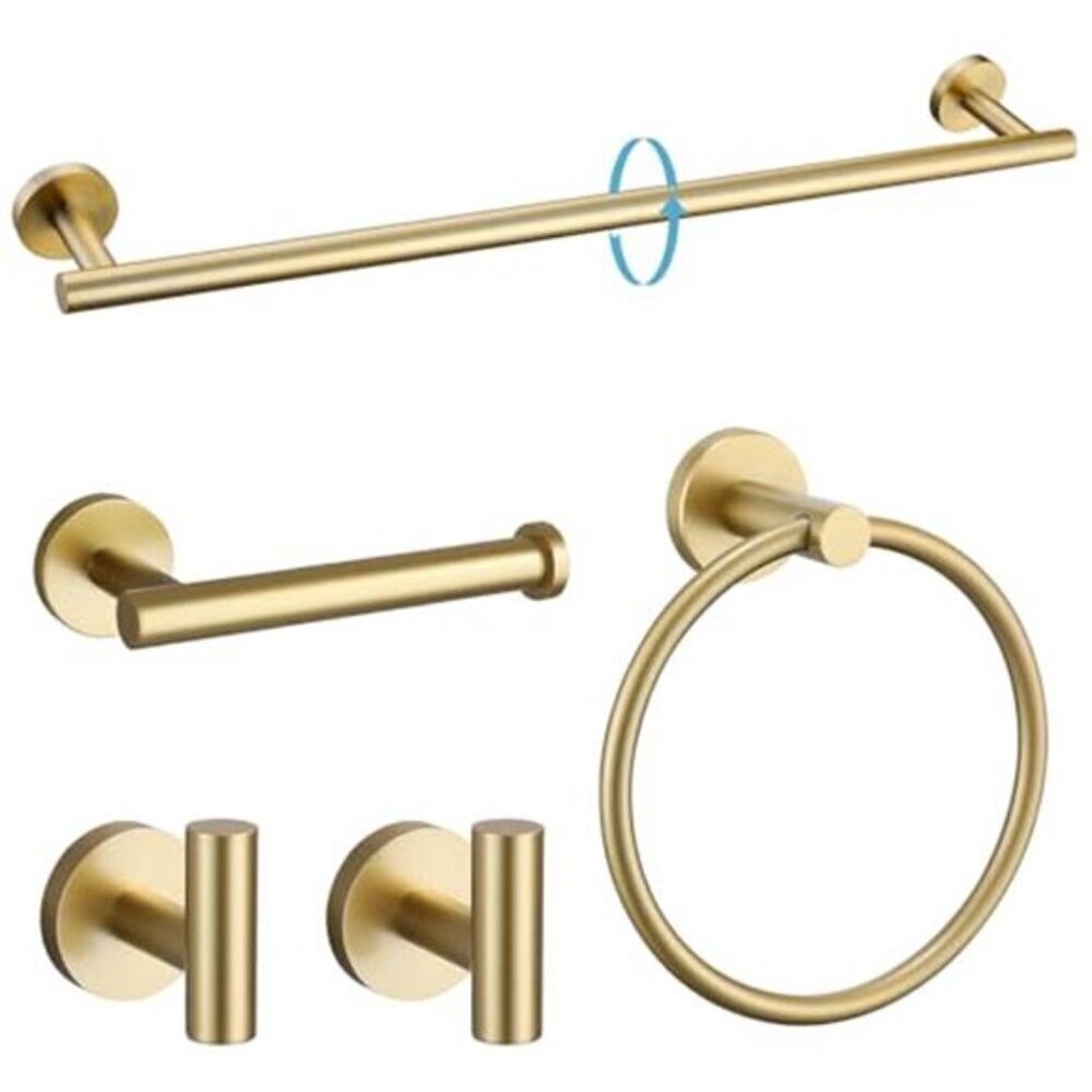 Brushed Gold Bathroom Hardware 4-Piece Set with Towel Bar